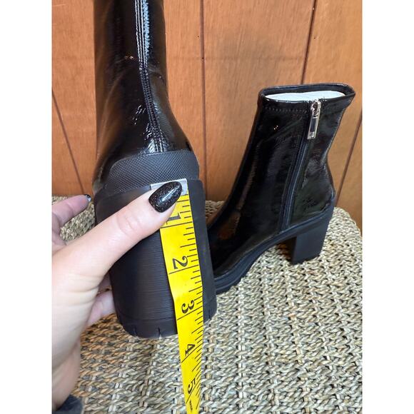 D’amelio Womens 8.5 Black Faux Patent Leather Chunky Chelsea Boots Zipper Grunge - Picture 9 of 9